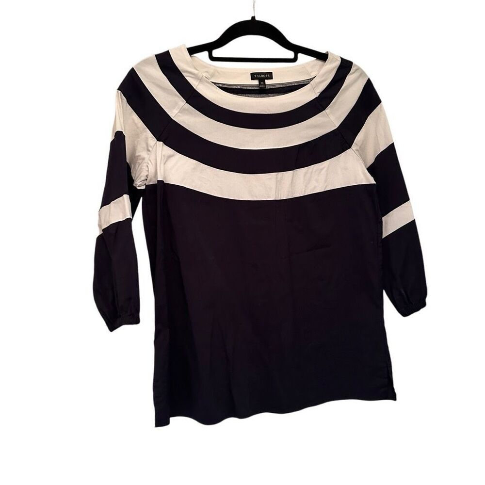 Talbots navy with cream stripes blouse- size xs